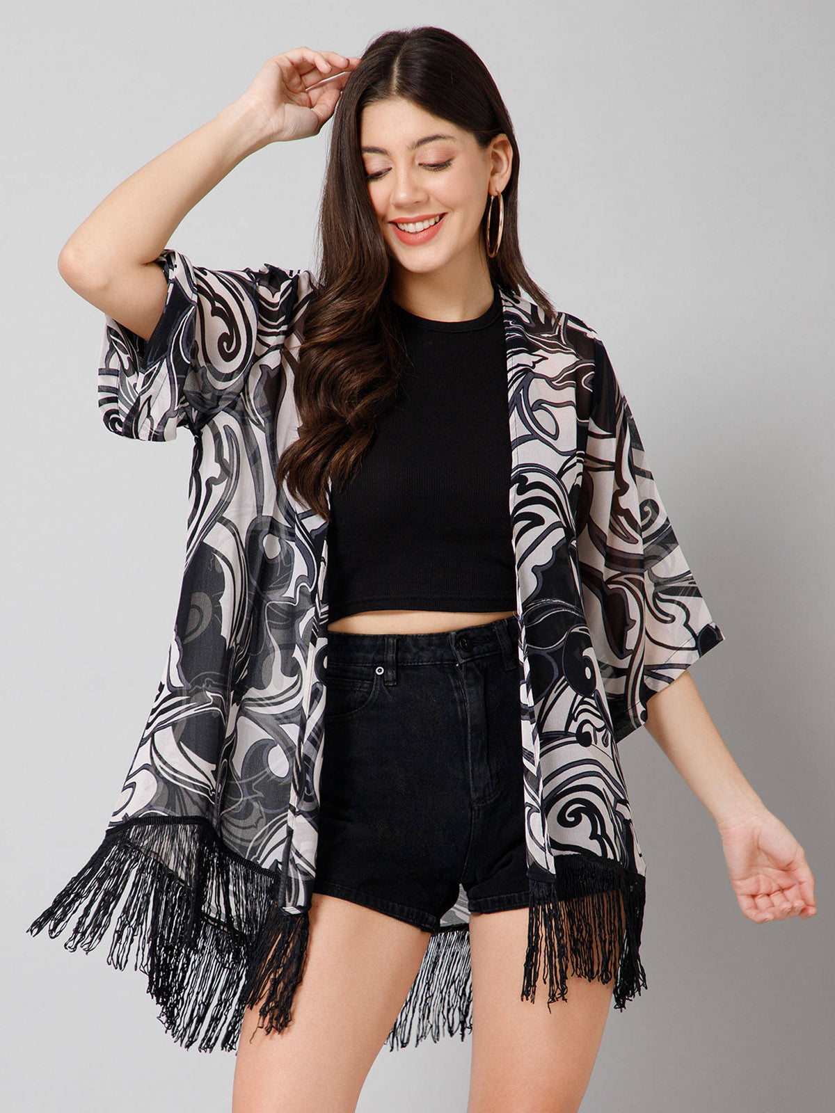 Abstract Print Kimono Shrug | JC78 - view 3