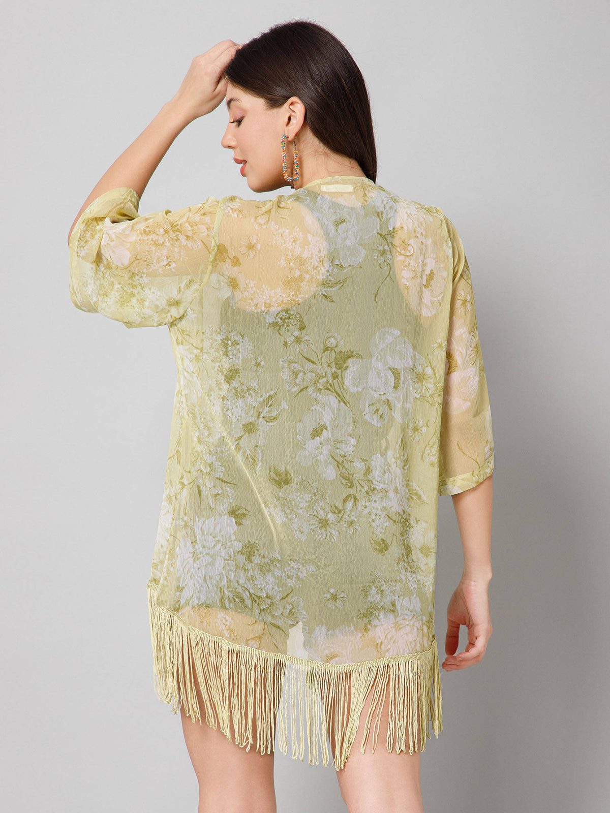 Floral Print Yellow Kimono Shrug | JC78 - view 2