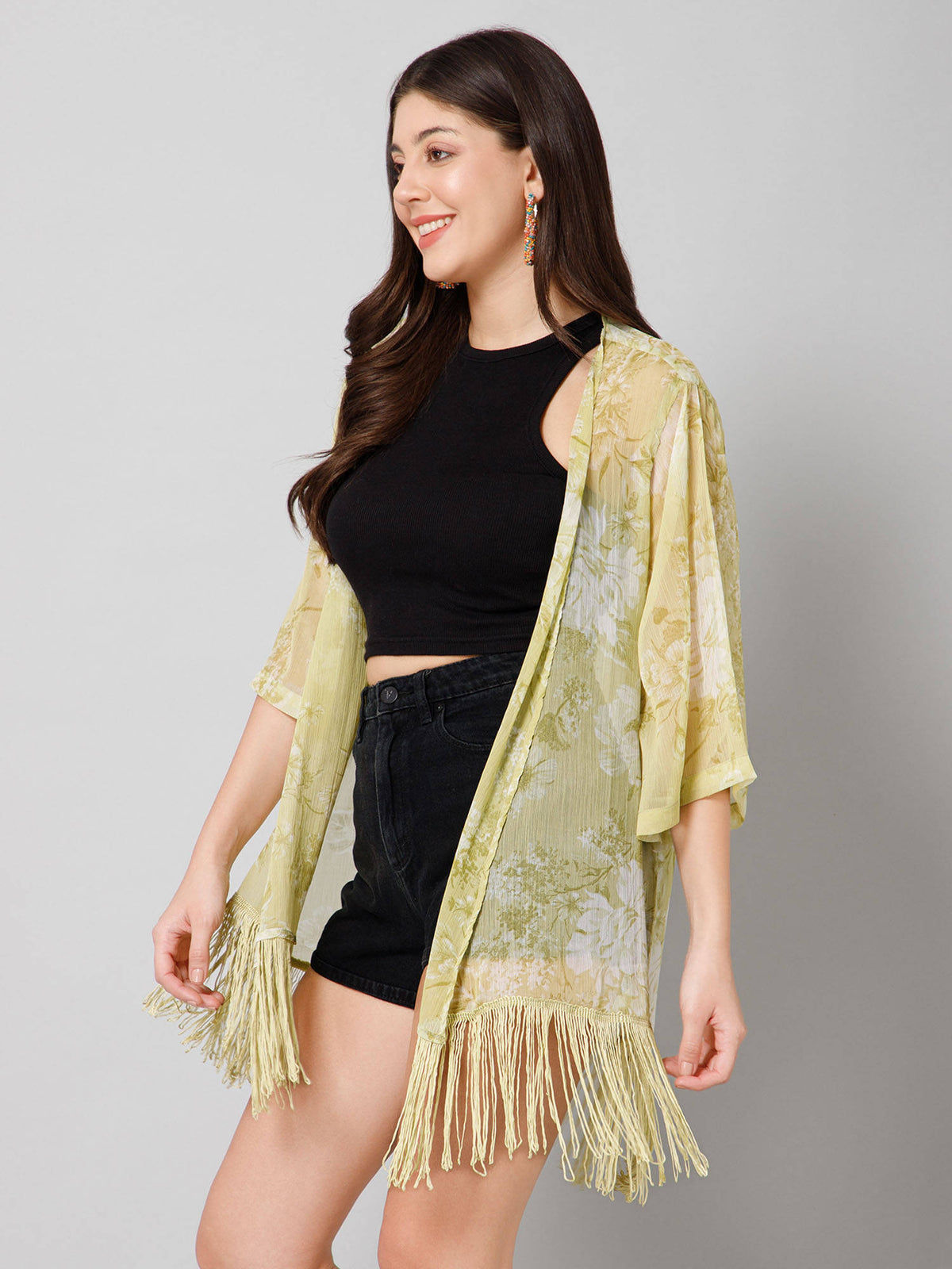 Floral Print Yellow Kimono Shrug | JC78 - view 3