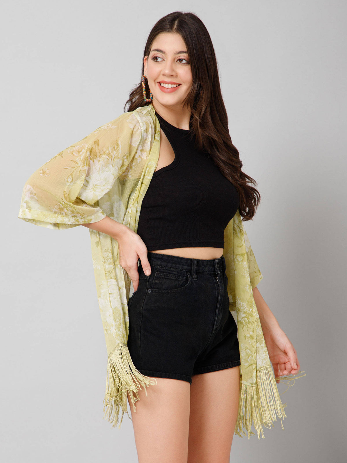 Floral Print Yellow Kimono Shrug | JC78 - view 4