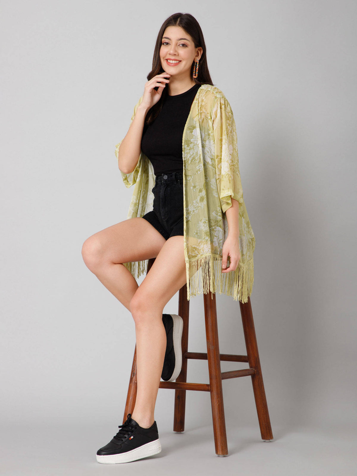 Floral Print Yellow Kimono Shrug | JC78 - view 5