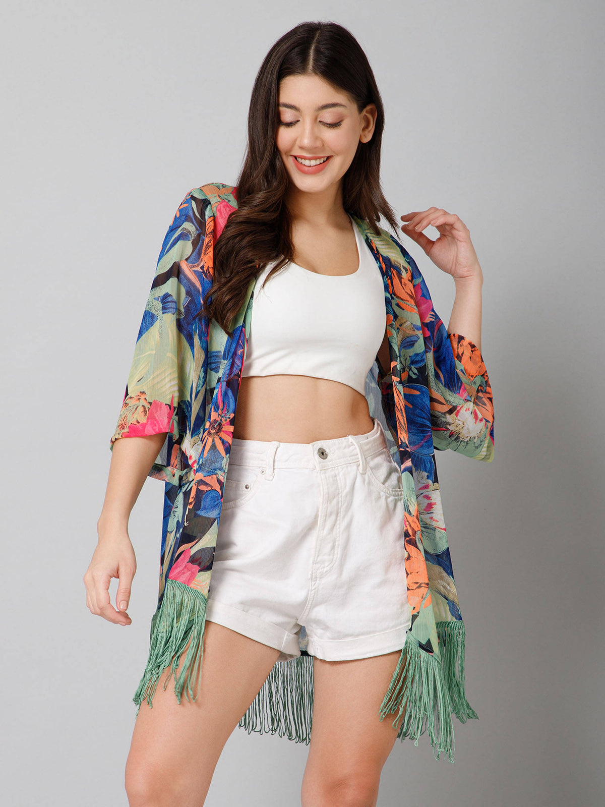 Tropical Printed Kimono Shrug | JC78 - view 1