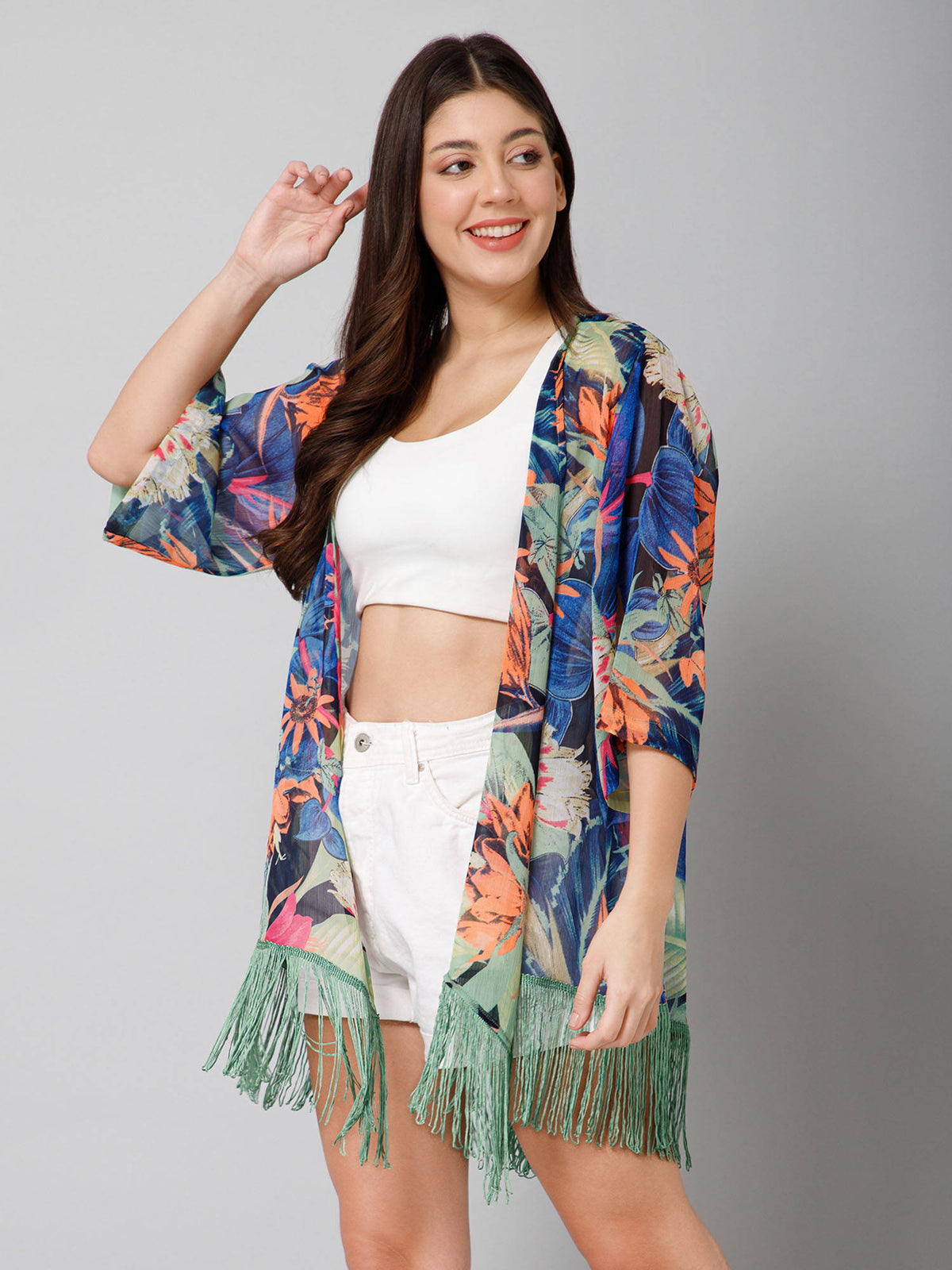 Tropical Printed Kimono Shrug | JC78 - view 3