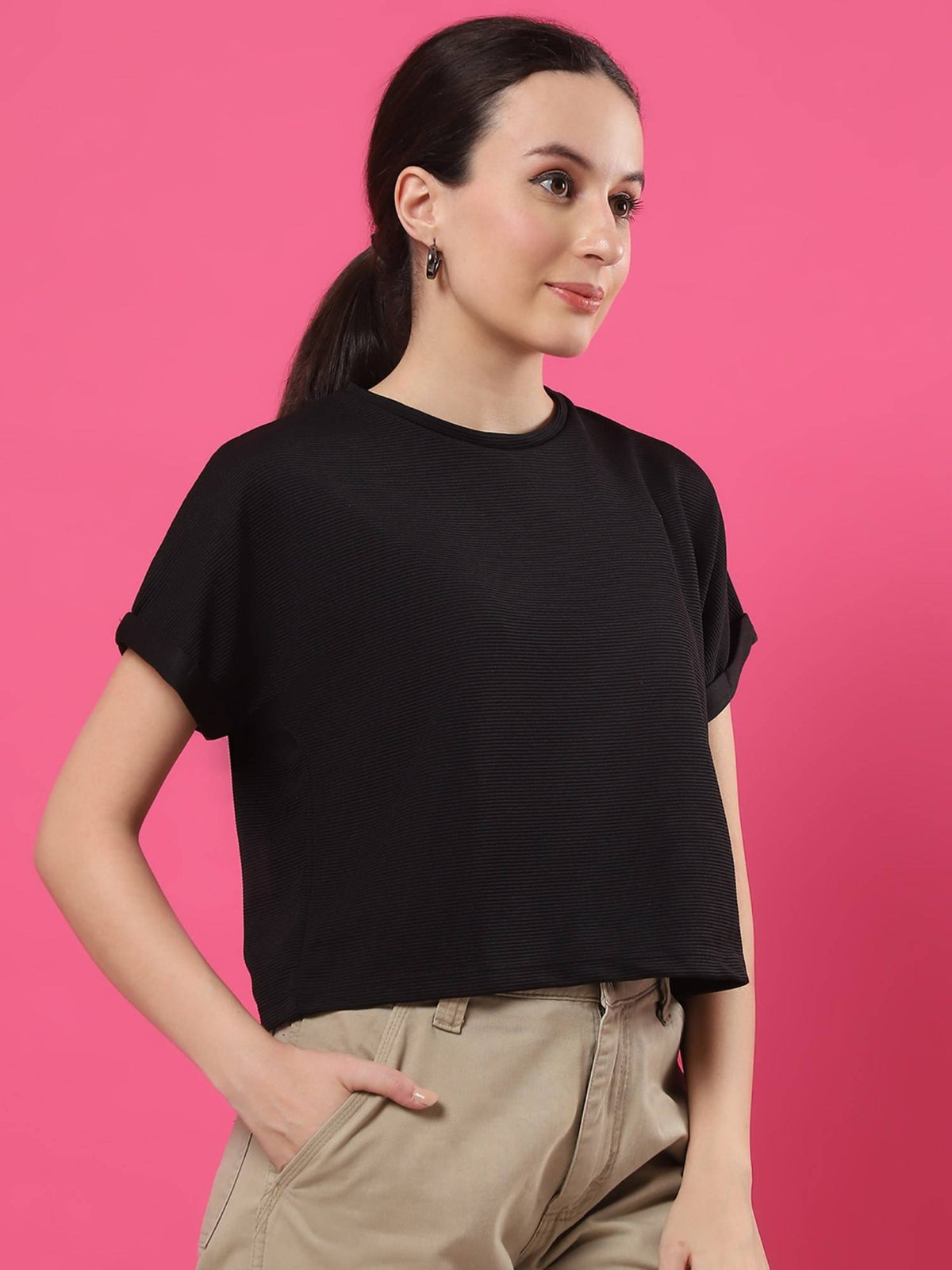 Women Teal Palmcorder Crop Top | CT61 - view 11