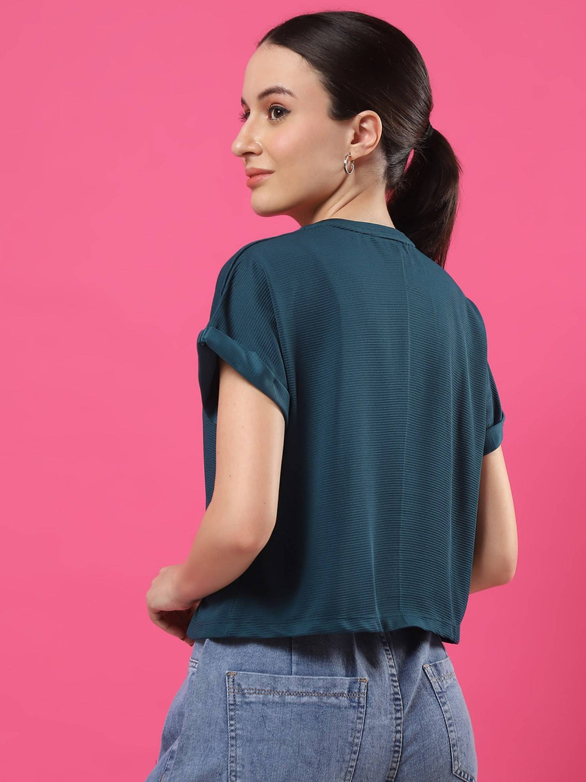 Women Teal Palmcorder Crop Top | CT61 - view 5
