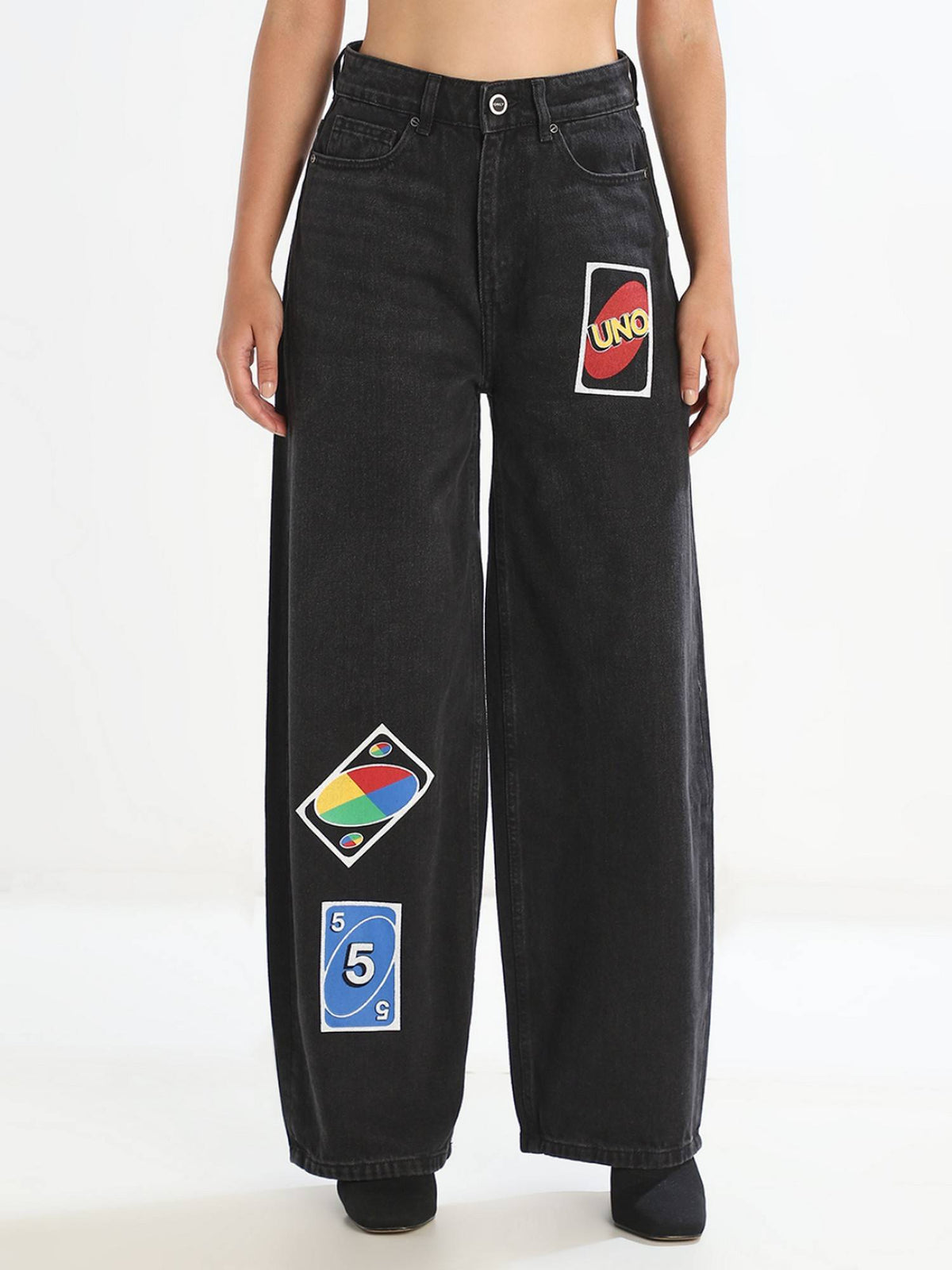 Women's Solid Slouchy Black Jeans | RF89 - view 1