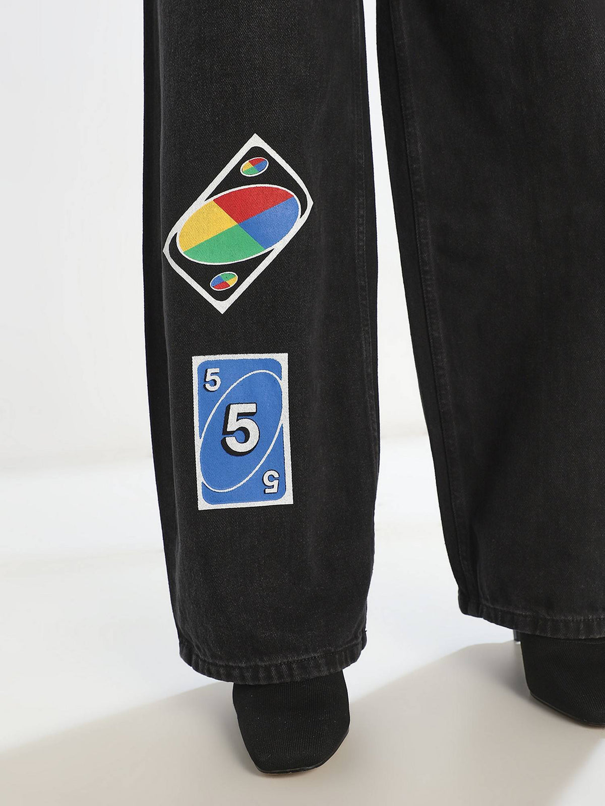 Women's Solid Slouchy Black Jeans | RF89 - view 4