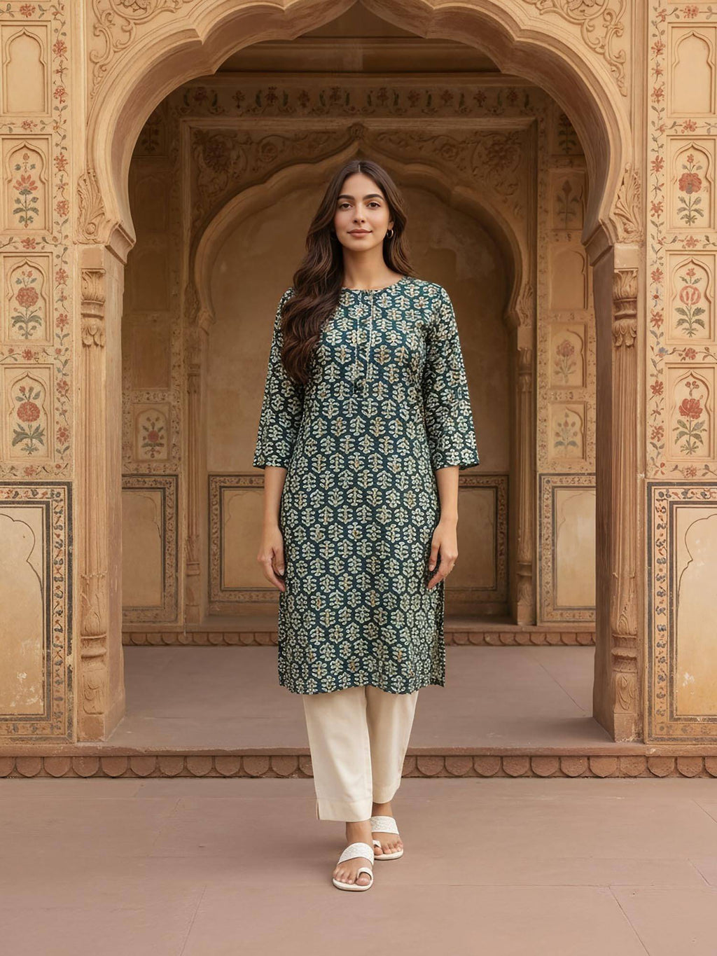 Women Green Rayon Printed Kurta | KDG - view 3