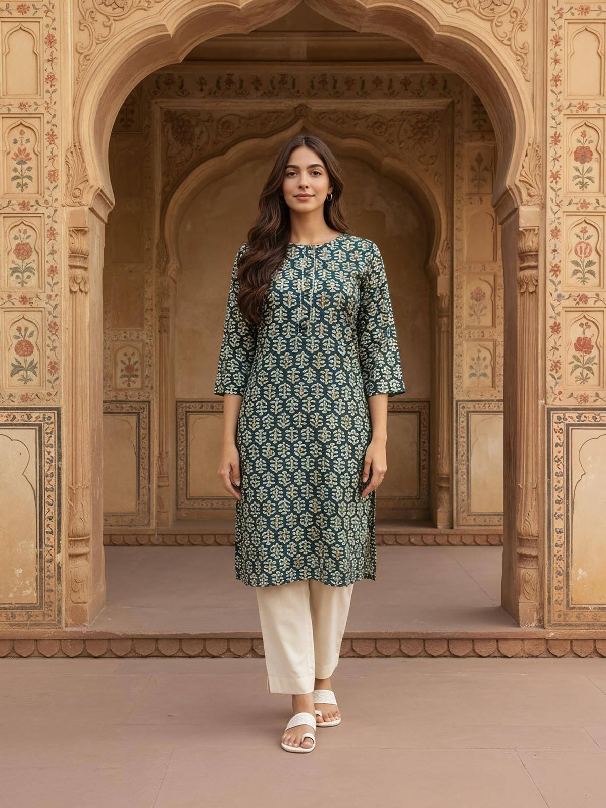 Women Green Rayon Printed Kurta | KDG - view 3