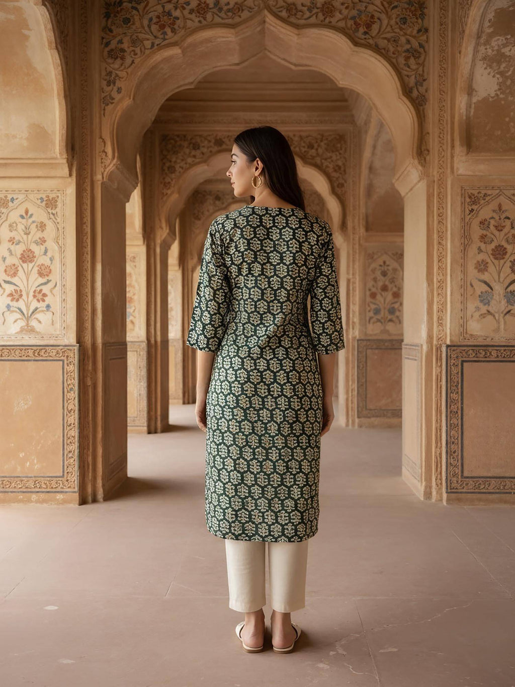 Women Green Rayon Printed Kurta | KDG - view 4