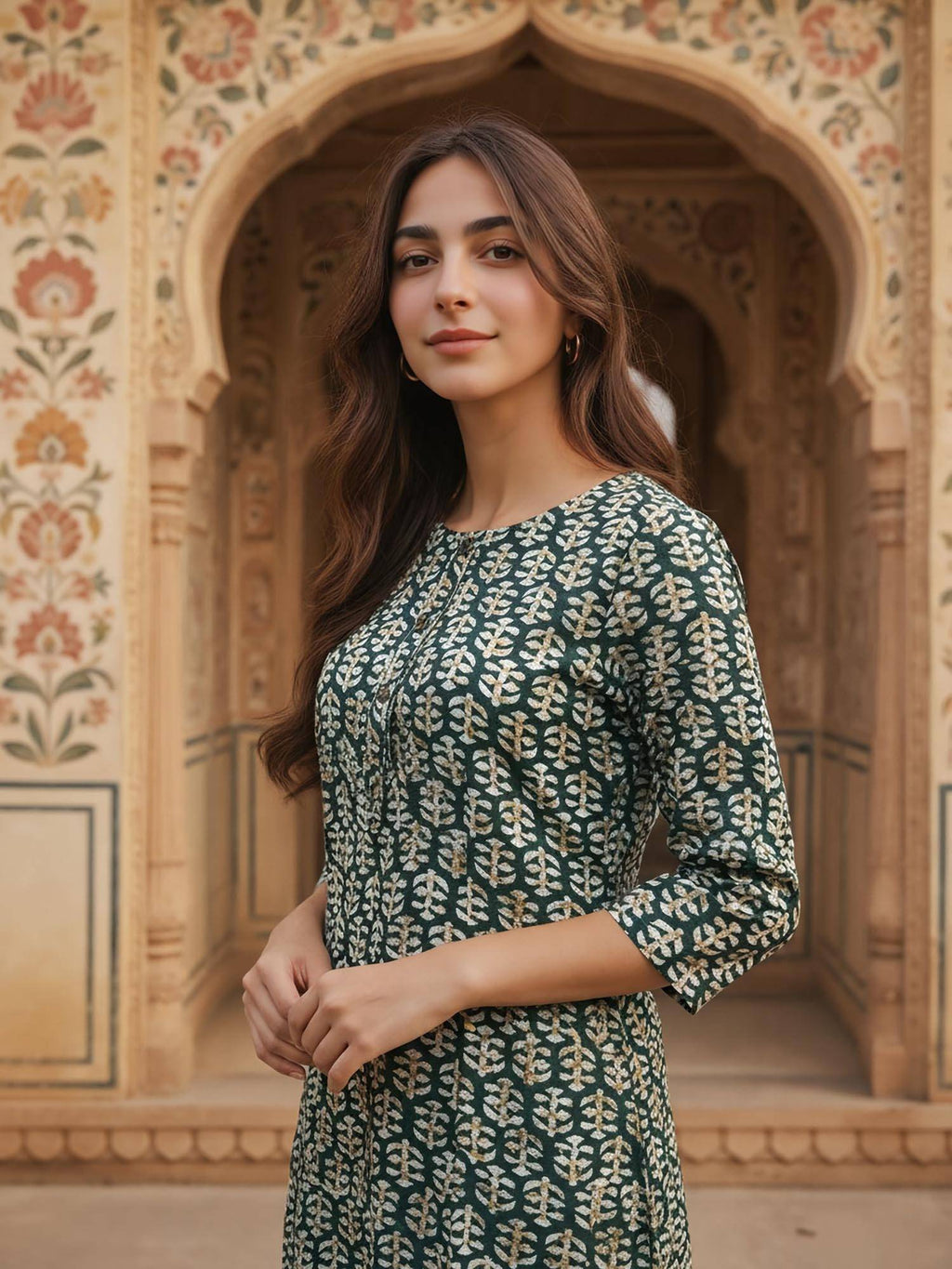 Women Green Rayon Printed Kurta | FY93 - view 6