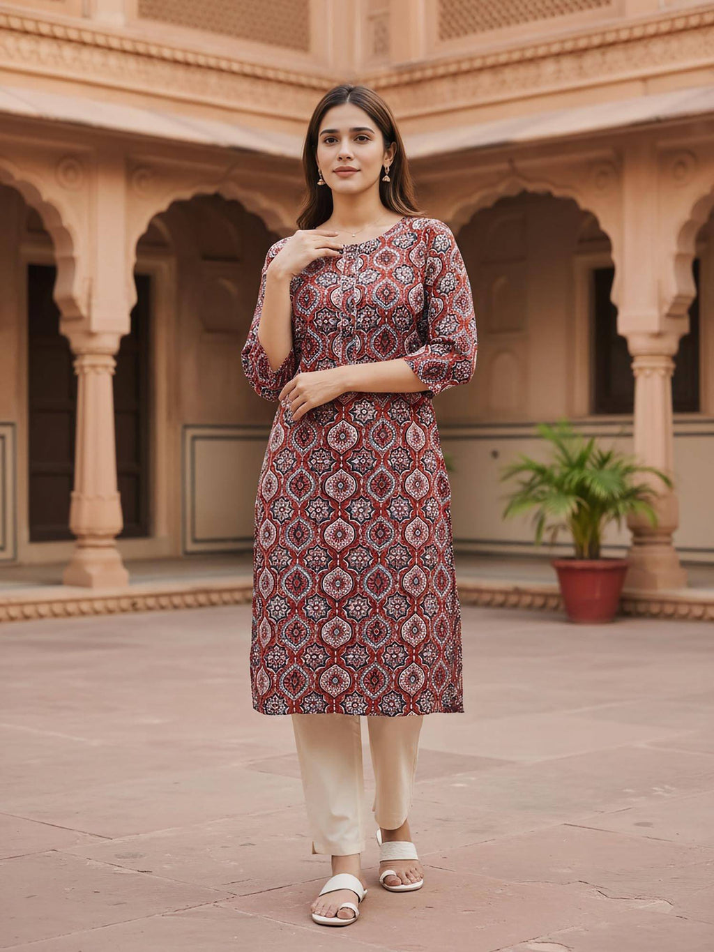 Women Maroon Rayon Printed Kurta | KDG - view 1