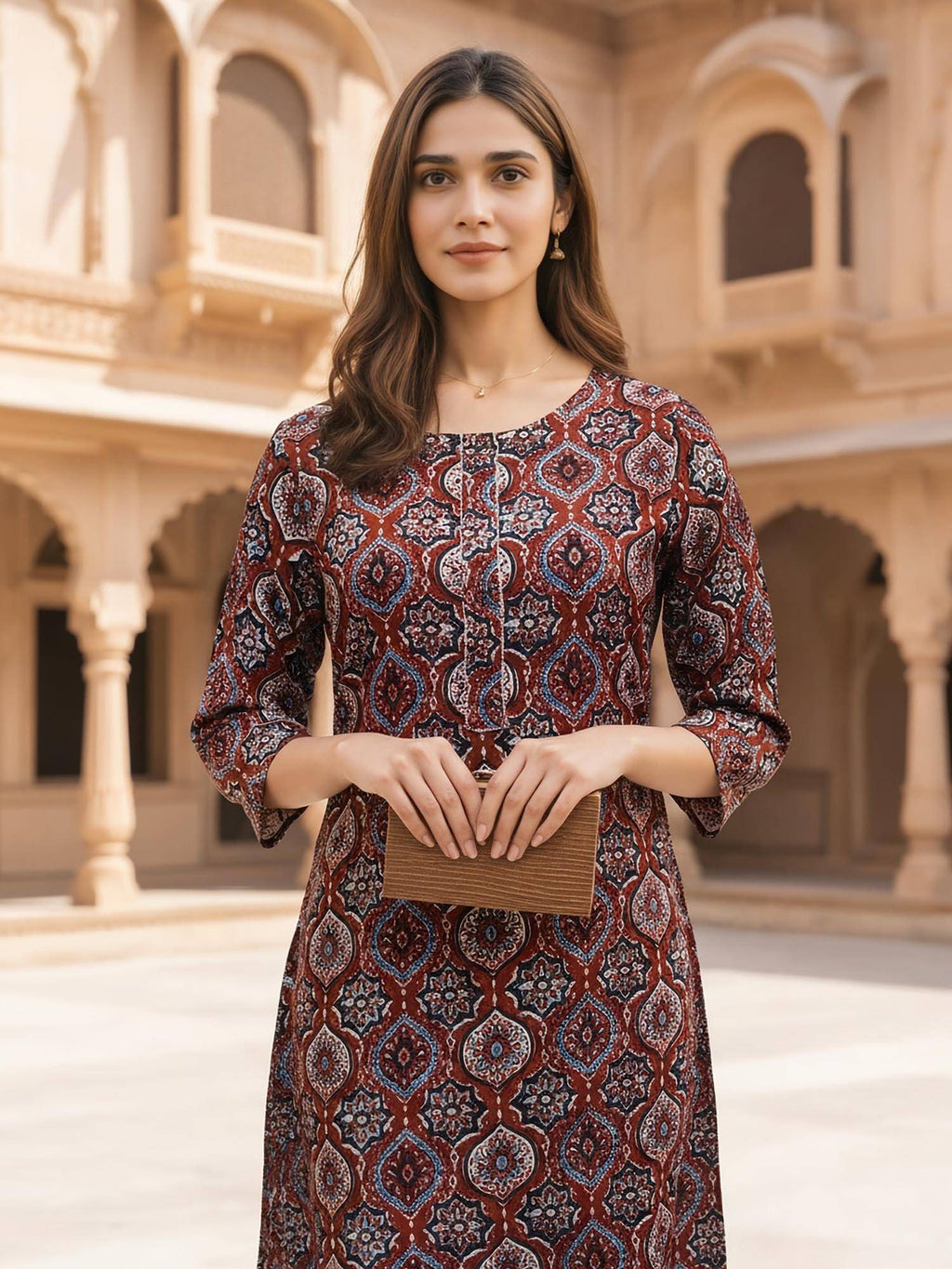 Women Maroon Rayon Printed Kurta | FY93 - view 2