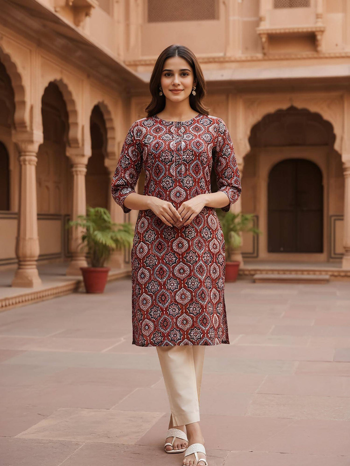 Women Maroon Rayon Printed Kurta | KDG - view 5