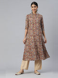 Women Floral Print A-line Rayon Beige Stitched Kurta | FY93 - view 1