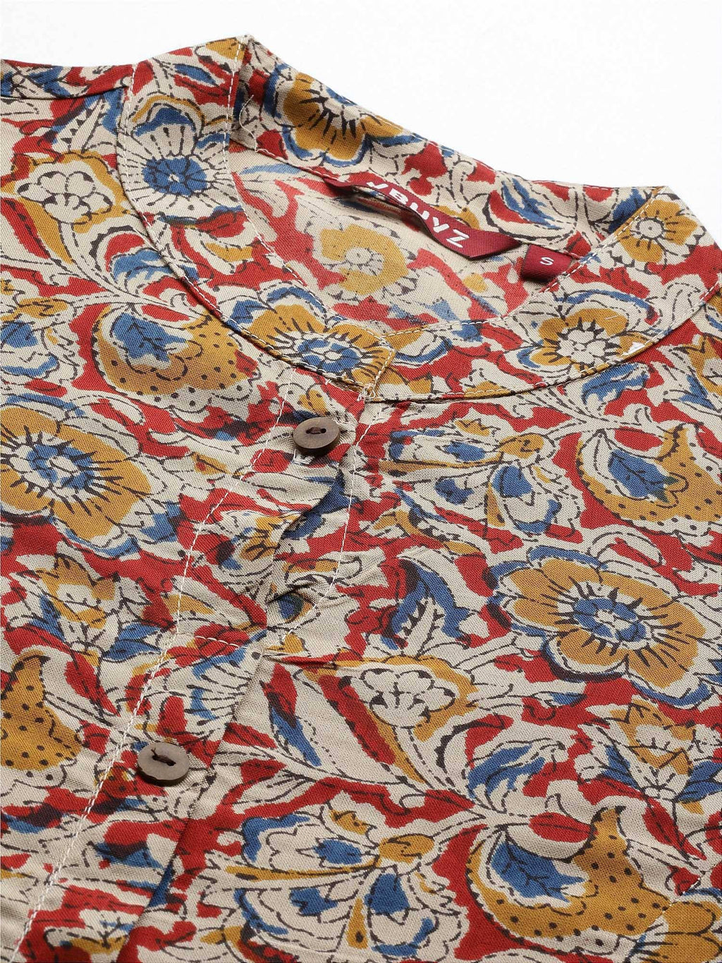 Women Floral Print A-line Rayon Beige Stitched Kurta | KDG - view 4
