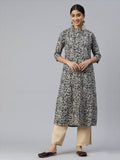 Women Floral Print A-line Rayon Beige Stitched Kurta | KDG - view 6