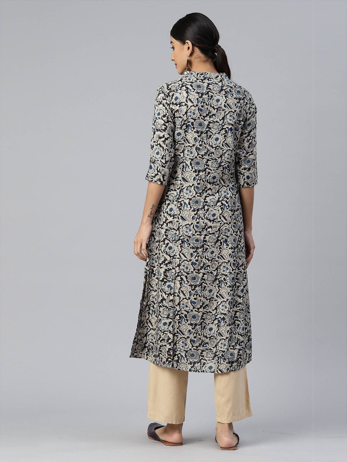 Women Floral Print A-line Rayon Beige Stitched Kurta | KDG - view 7