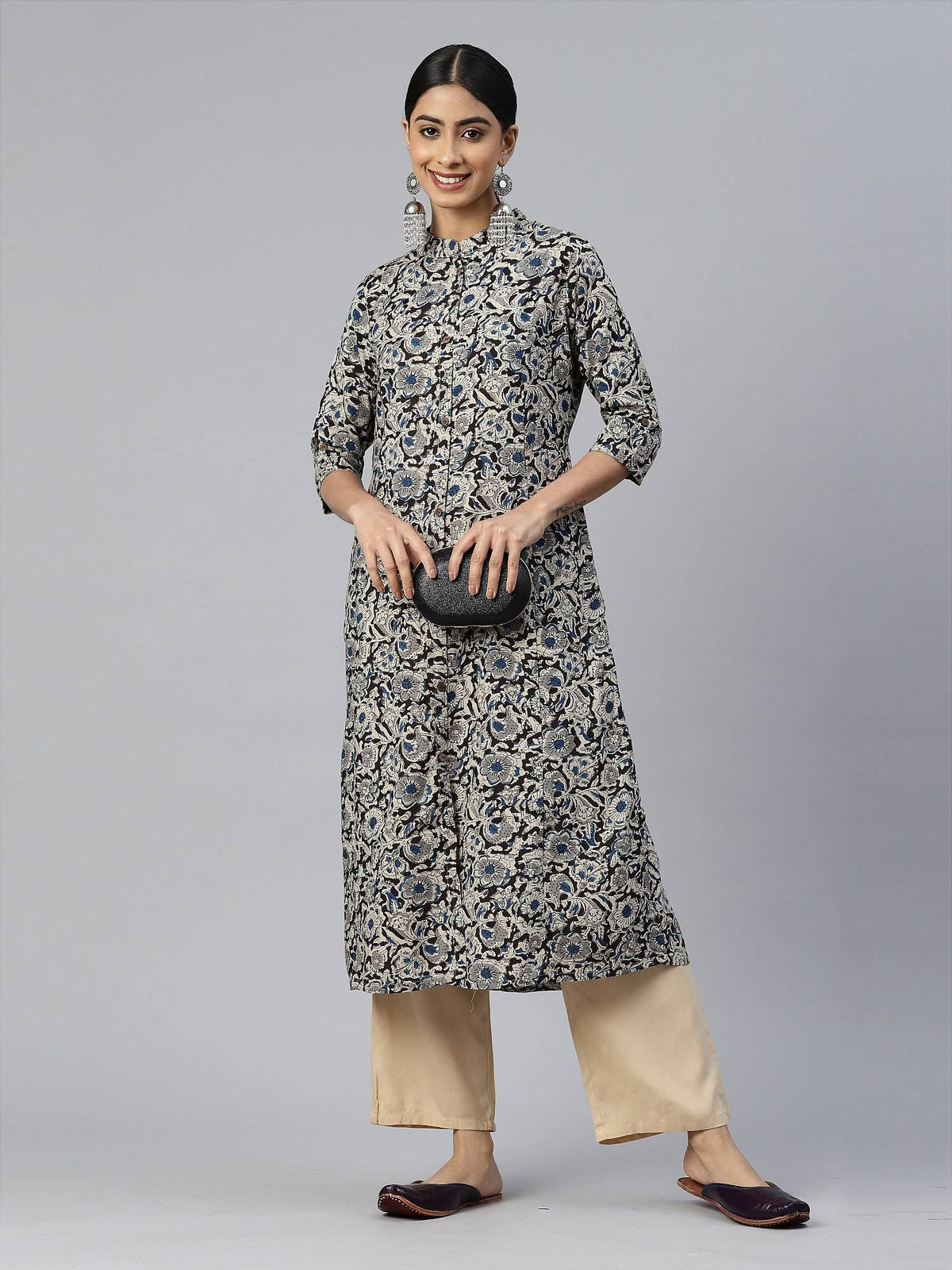 Women Floral Print A-line Rayon Beige Stitched Kurta | KDG - view 10