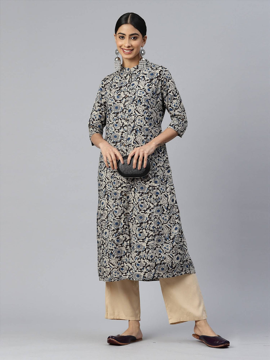 Women Floral Print A-line Rayon Beige Stitched Kurta | FY93 - view 10