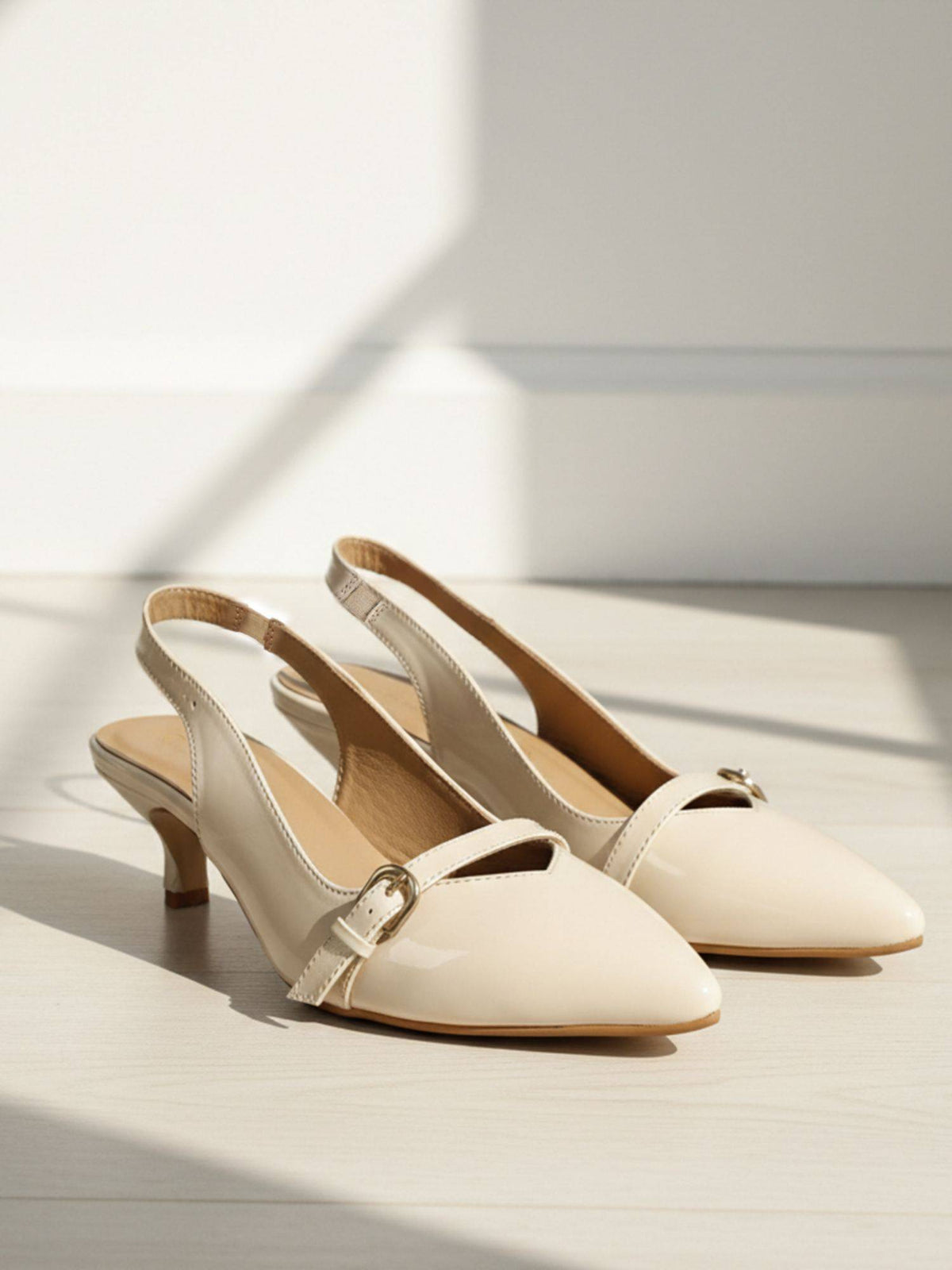 Women Cream Pointed-Toe Kitten Heels | H78 - view 3