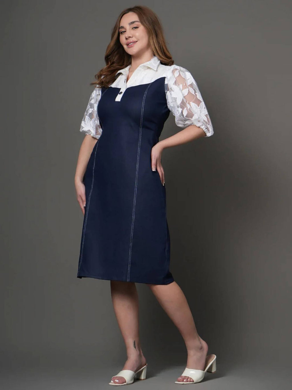 Navy Blue Shirt Denim Dress | D56 - view 2