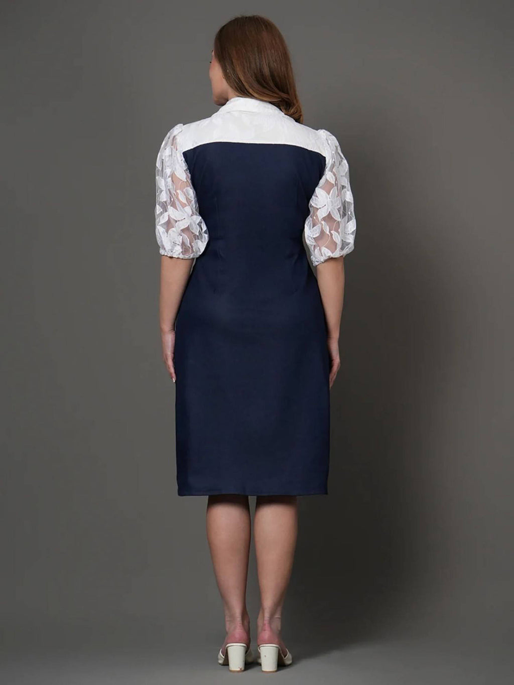 Navy Blue Shirt Denim Dress | D56 - view 3