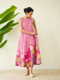 Pink Mrinal Slub Cotton Summer Dress | D56 - view 1