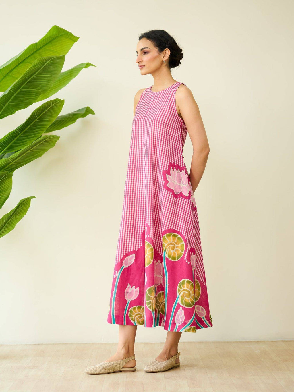 Pink Mrinal Slub Cotton Summer Dress | D56 - view 2