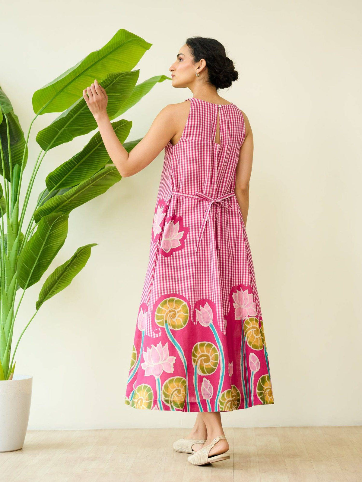 Pink Mrinal Slub Cotton Summer Dress | D56 - view 4