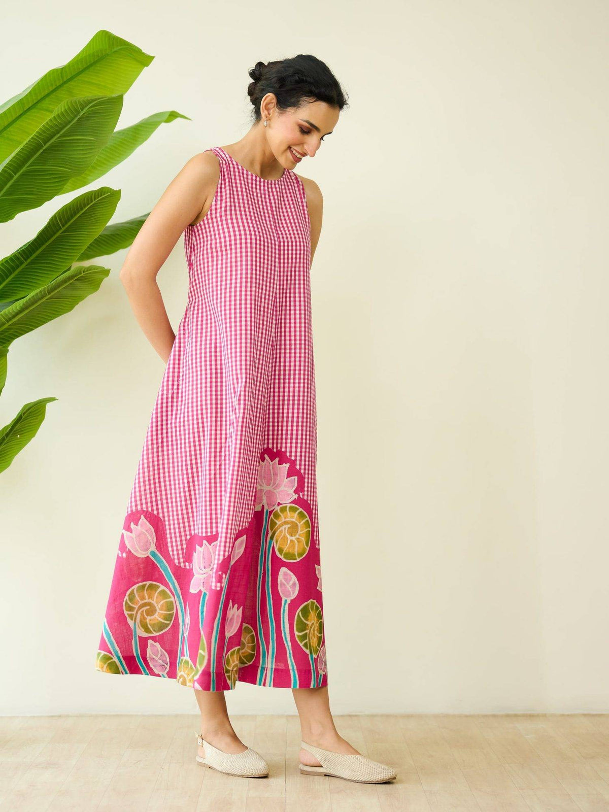 Pink Mrinal Slub Cotton Summer Dress | D56 - view 5