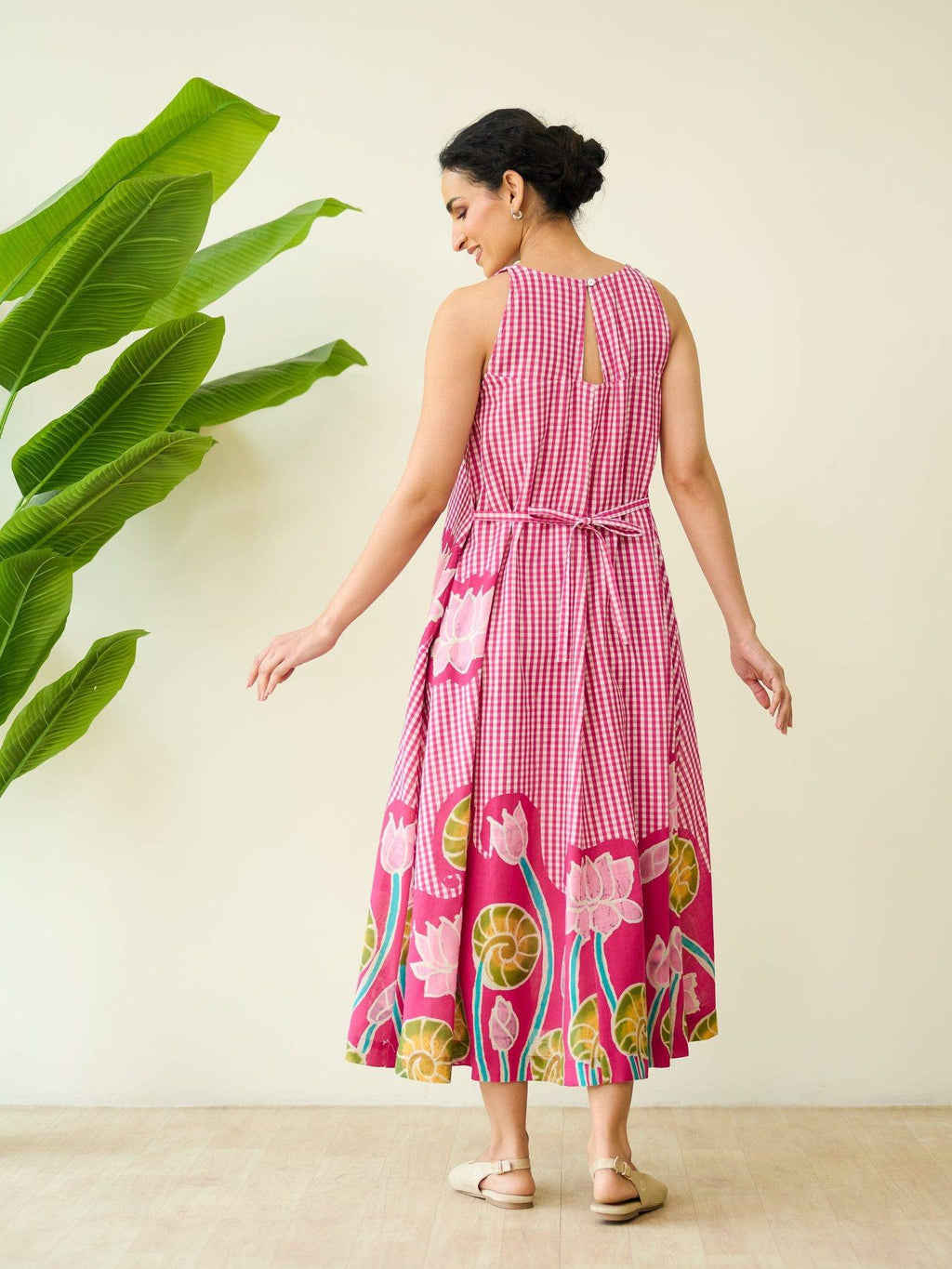 Pink Mrinal Slub Cotton Summer Dress | D56 - view 6