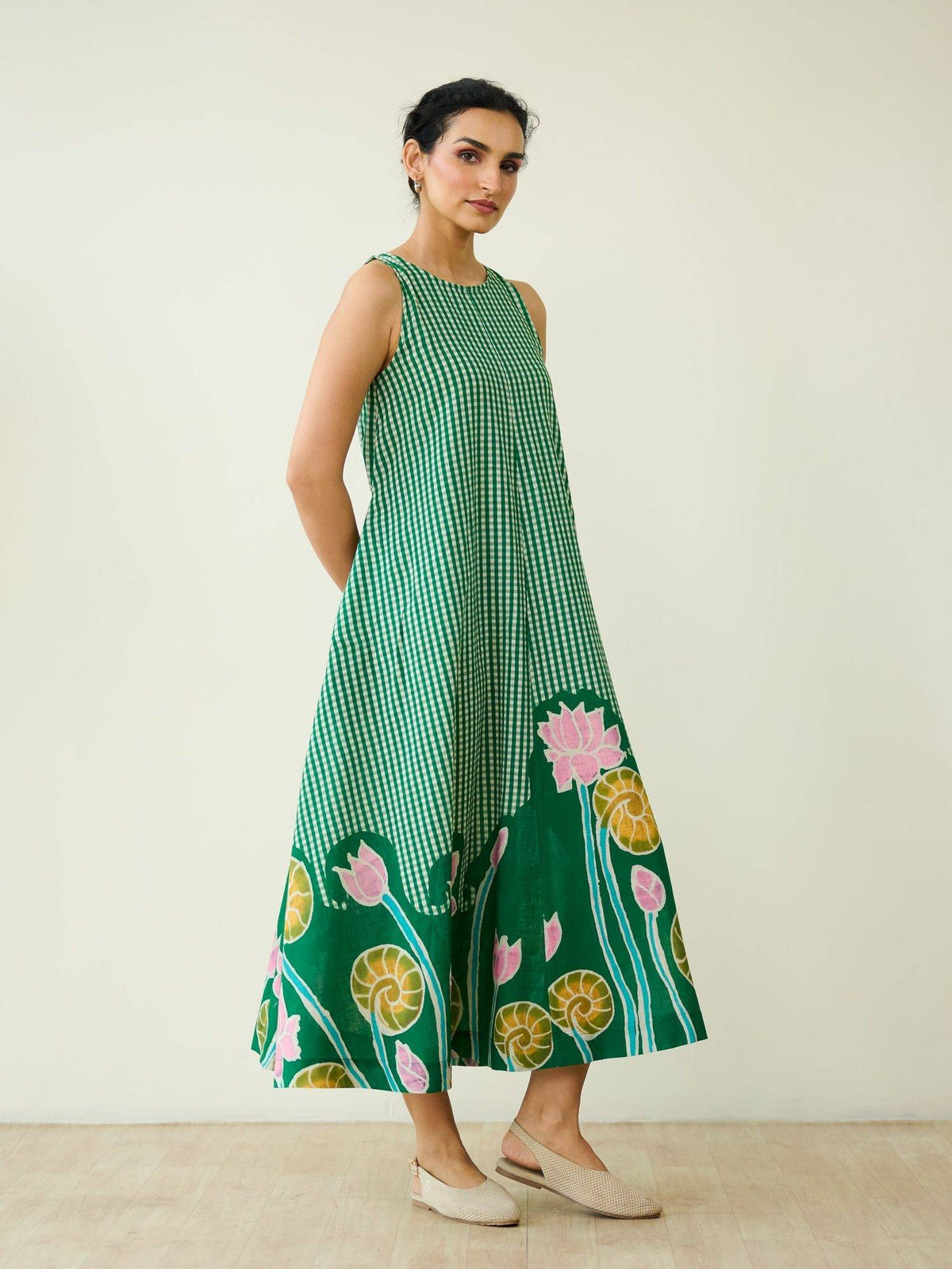 Pink Mrinal Slub Cotton Summer Dress | D56 - view 20
