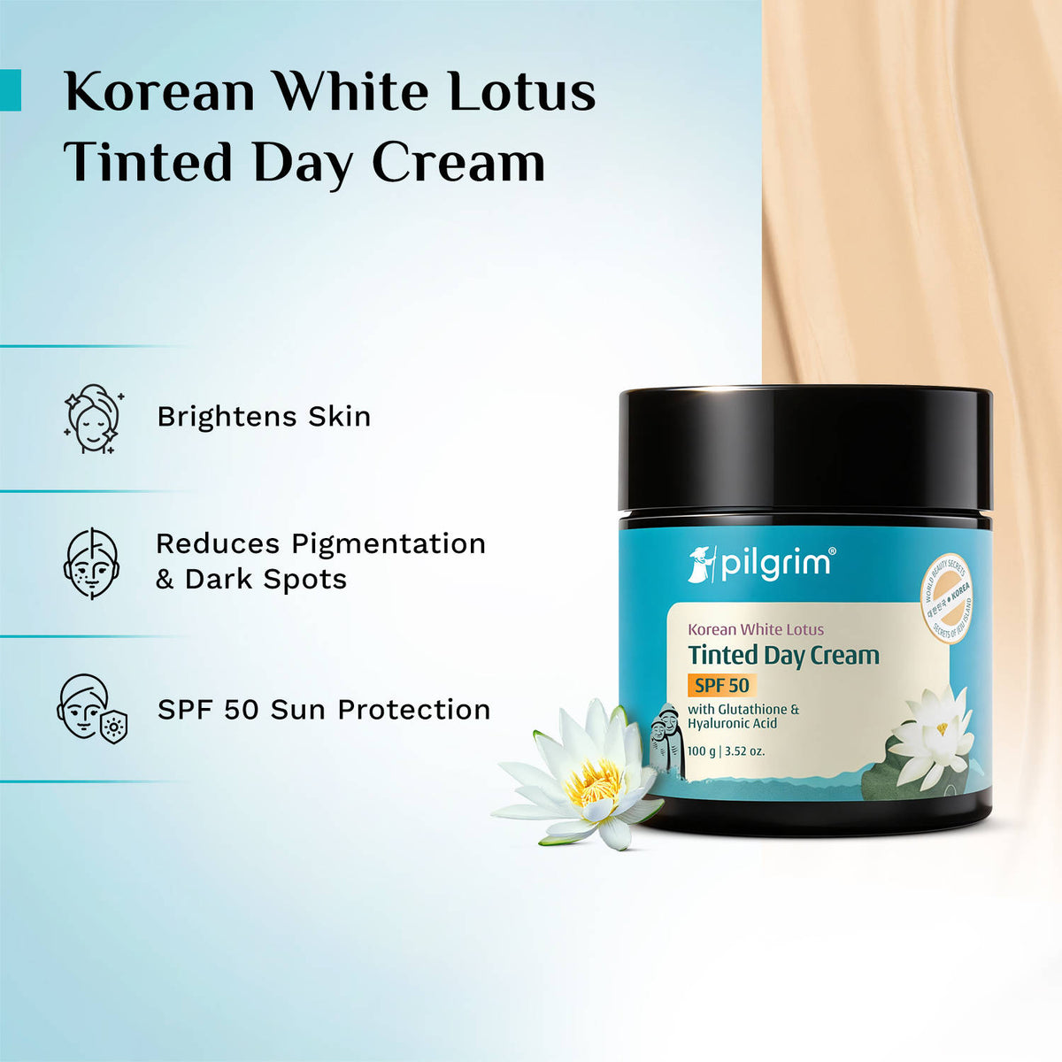 Korean White Lotus Face Cream SPF 50 Glutathione & Hyaluronic Acid for Hydrate Radiant Skin | B20 - view 2