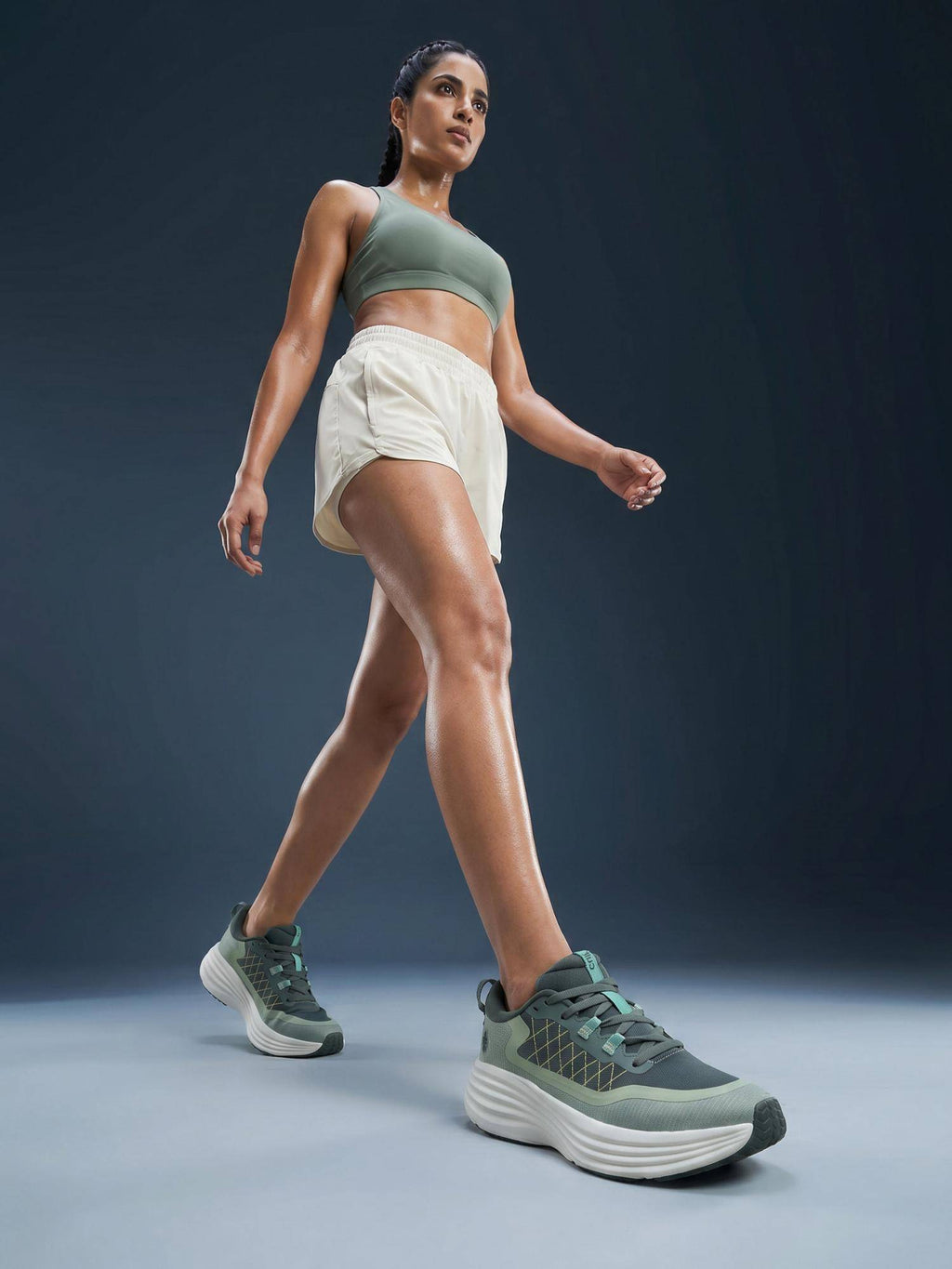 Women Olive Mesh Walking Shoes | SH9 - view 2