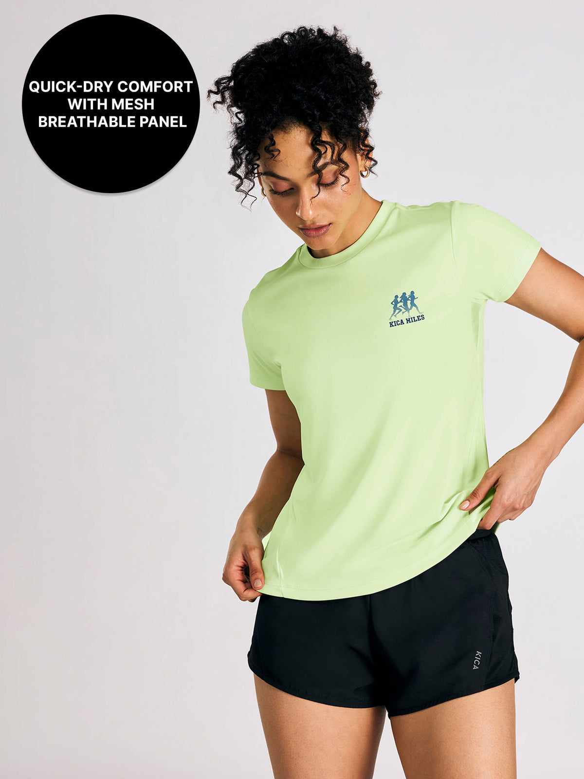 Women Quick-Dry Running Tee With Mesh Breathe Panels KIC007-Neon Yellow | TS56 - view 1