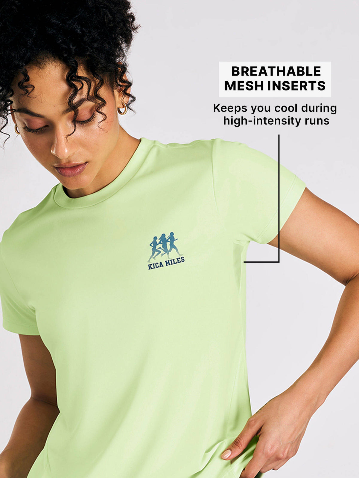 Women Quick-Dry Running Tee With Mesh Breathe Panels KIC007-Neon Yellow | TS56 - view 3