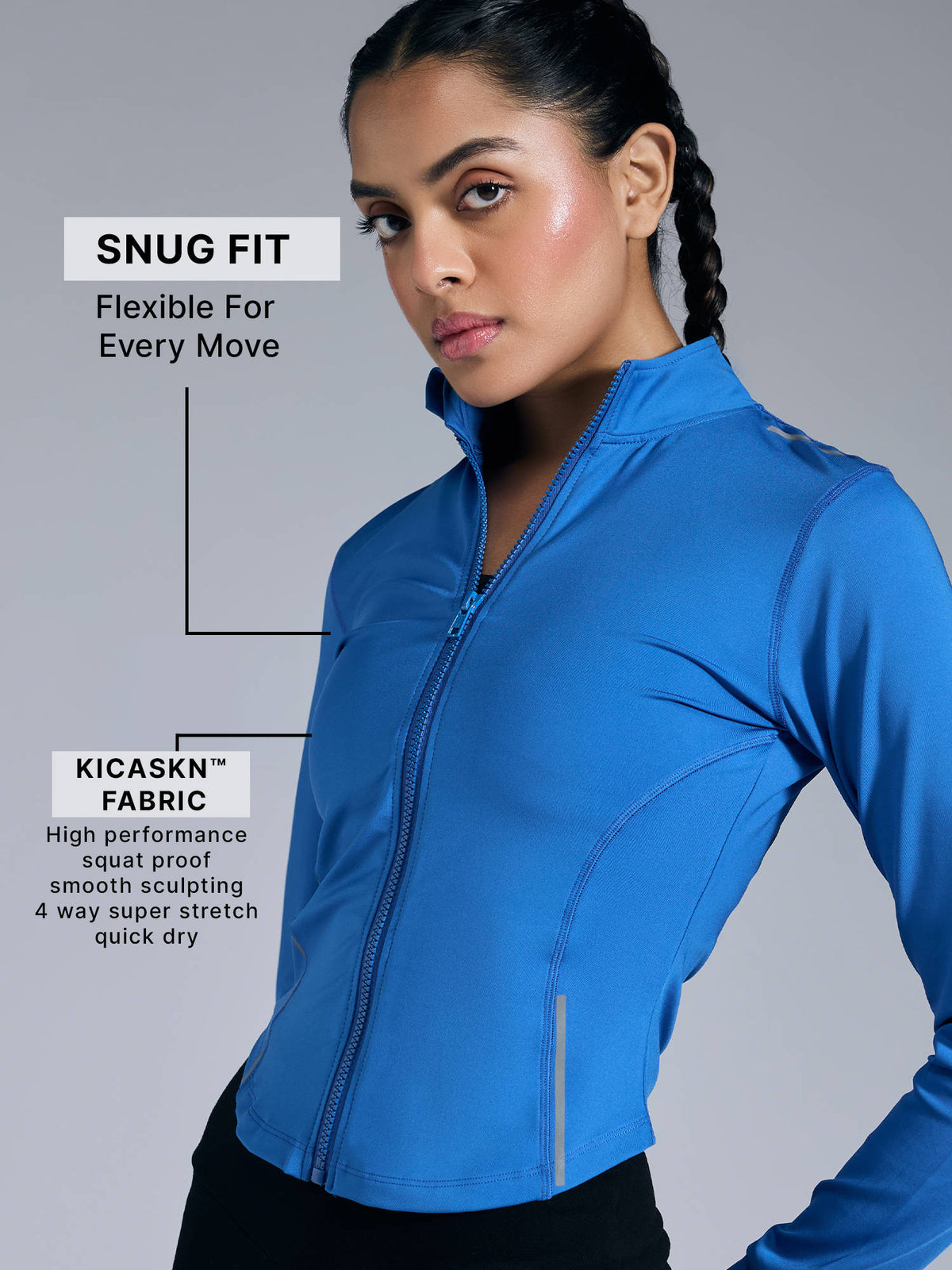 Cropped Training Jacket With Zip Pockets & Thumbholes in KICASKN™ Fabric | JK12 - view 2