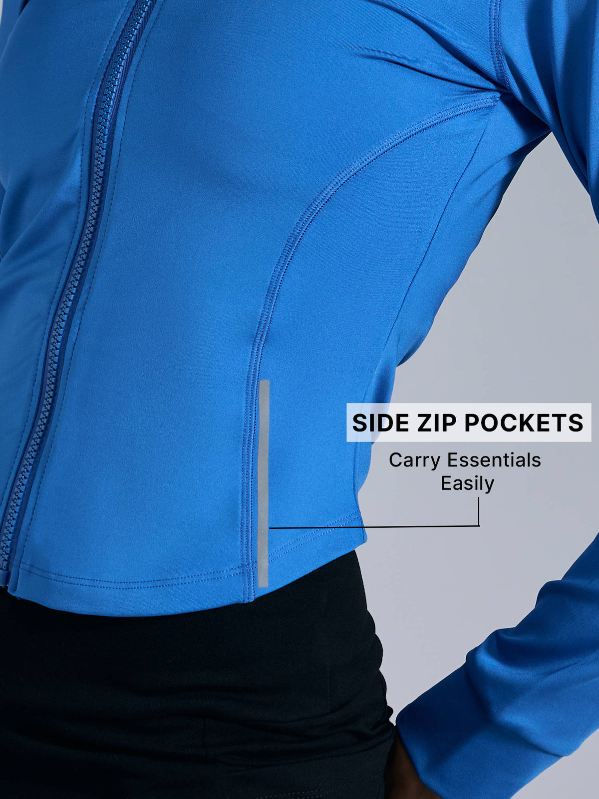 Cropped Training Jacket With Zip Pockets & Thumbholes in KICASKN™ Fabric | JK12 - view 3