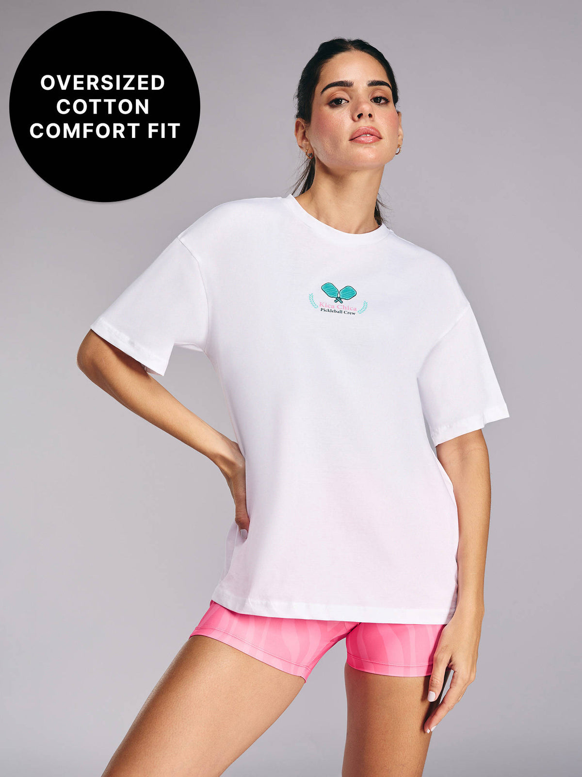 Cotton Oversized Printed Graphic Tshirt KIC012-Light Pink | TS56 - view 24