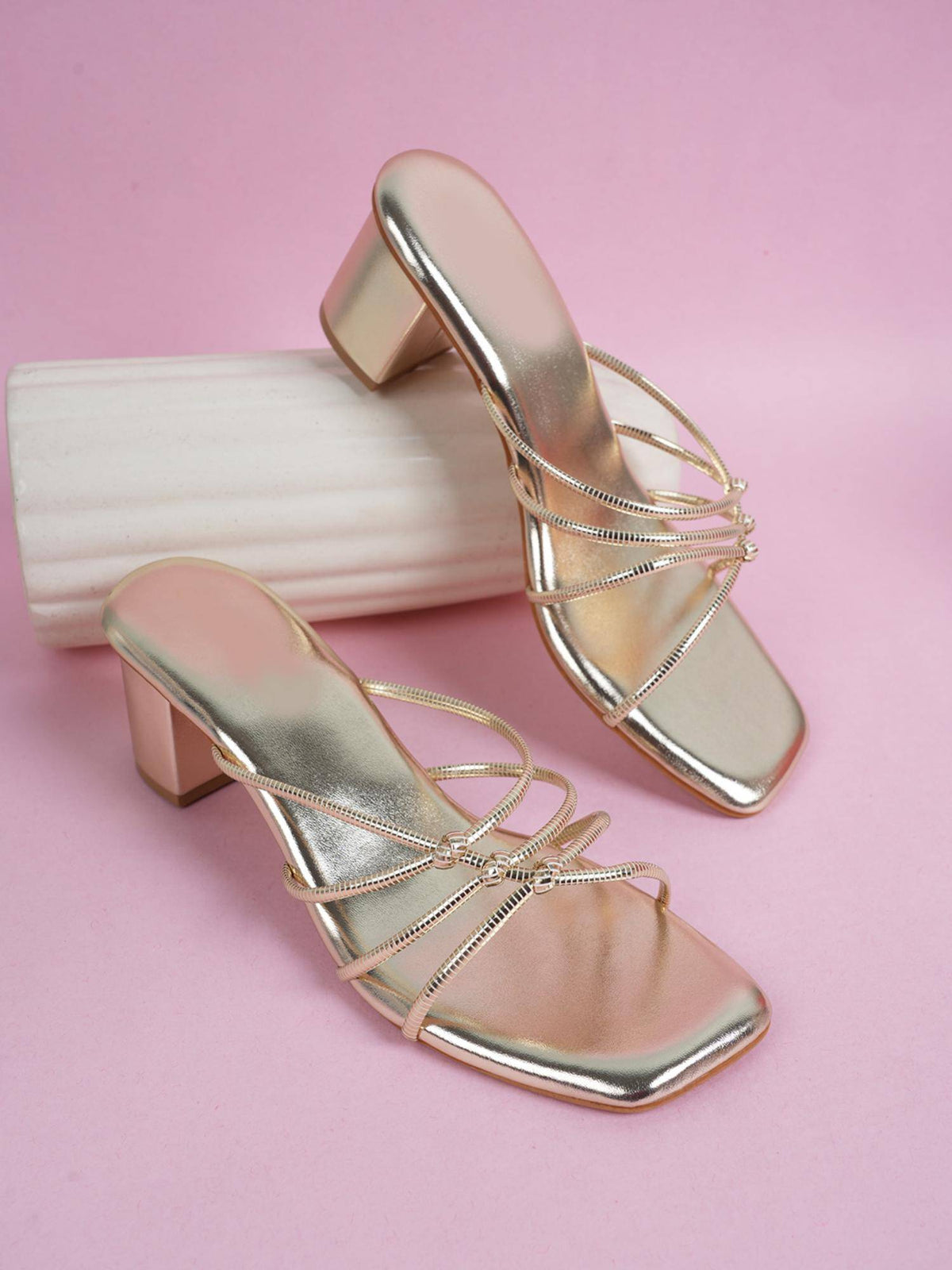 Women Gold Stylish Block Heels | H78 - view 2
