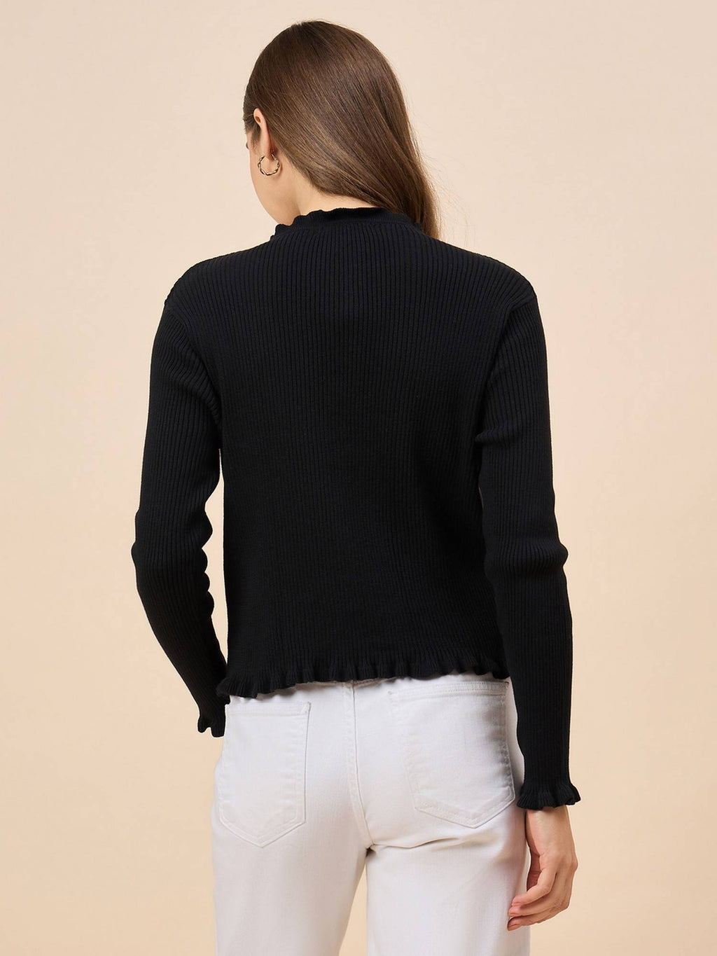 Self Design Black Flat Knit Smart Casual Shrug | JC78 - view 2