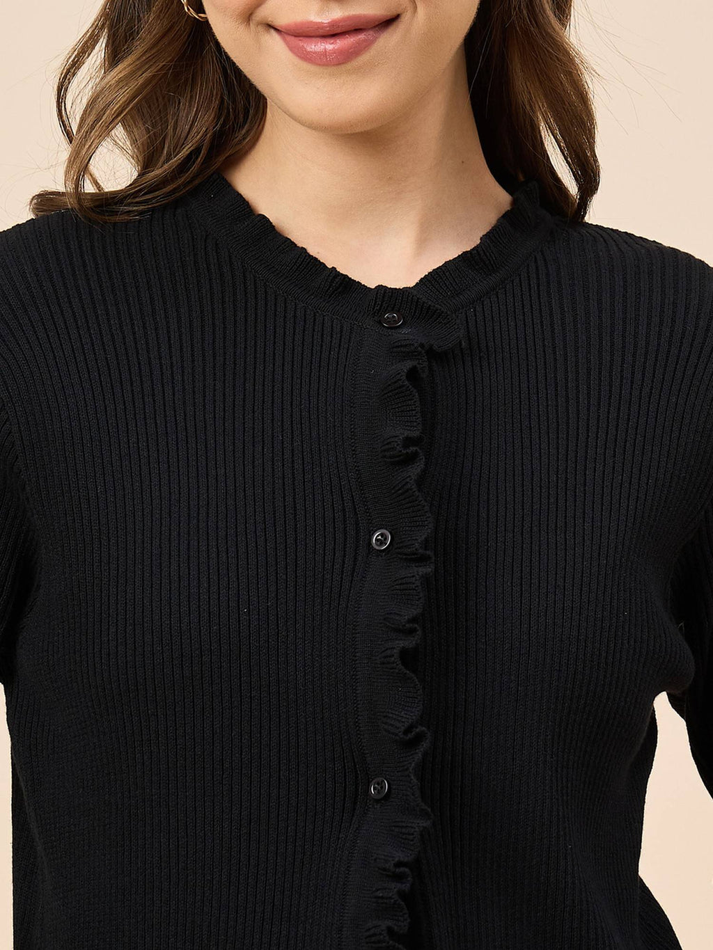 Self Design Black Flat Knit Smart Casual Shrug | JC78 - view 3