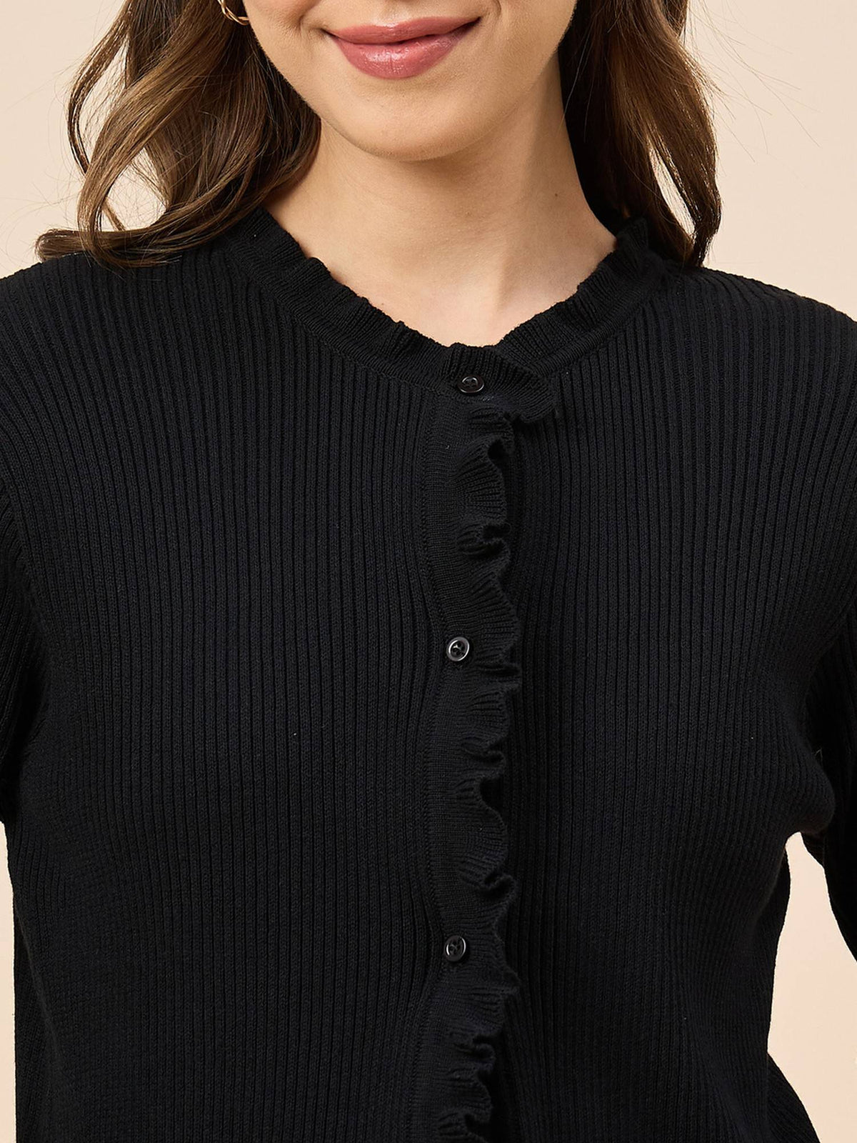 Self Design Black Flat Knit Smart Casual Shrug | JC78 - view 3