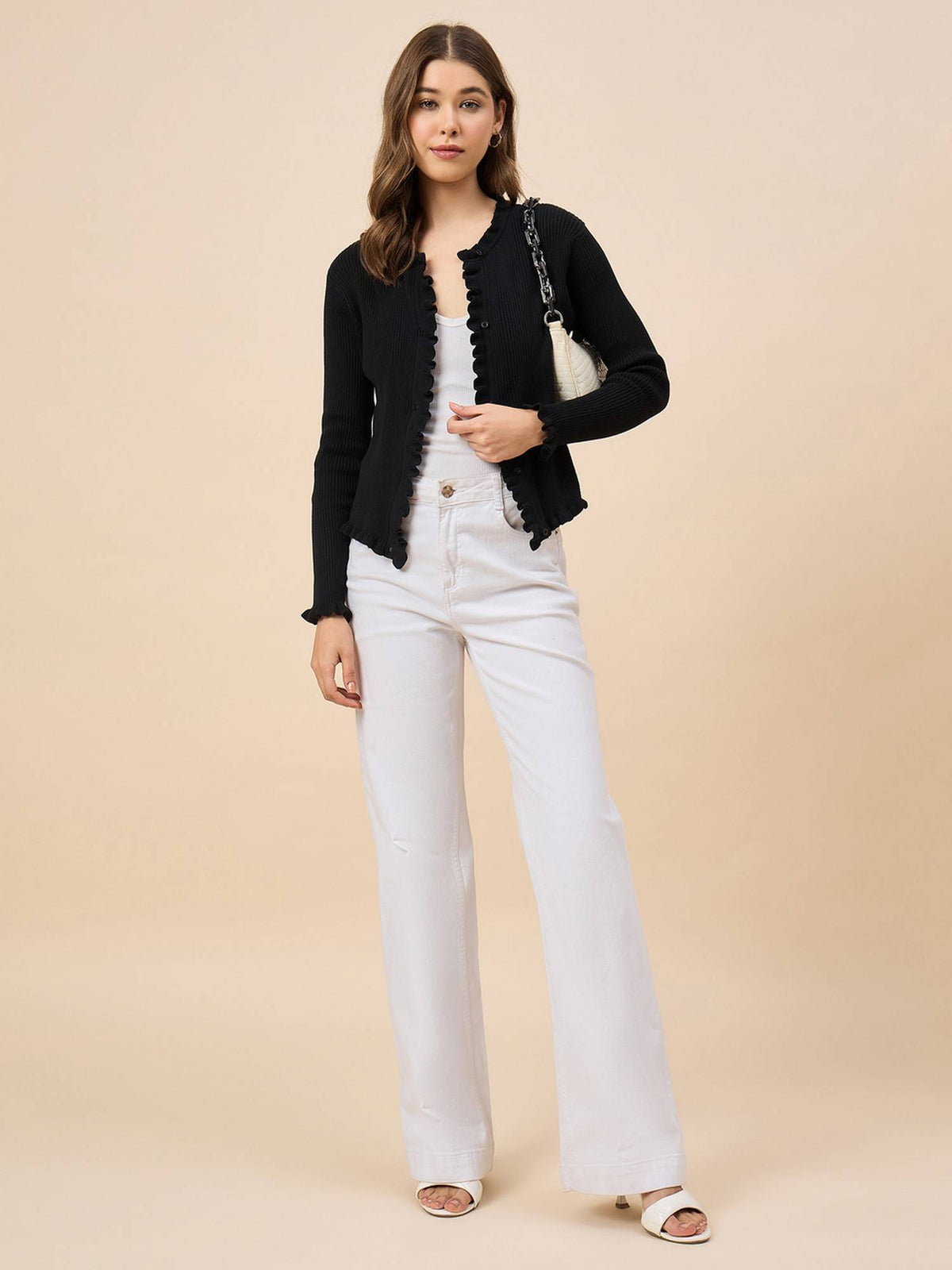 Self Design Black Flat Knit Smart Casual Shrug | JC78 - view 5
