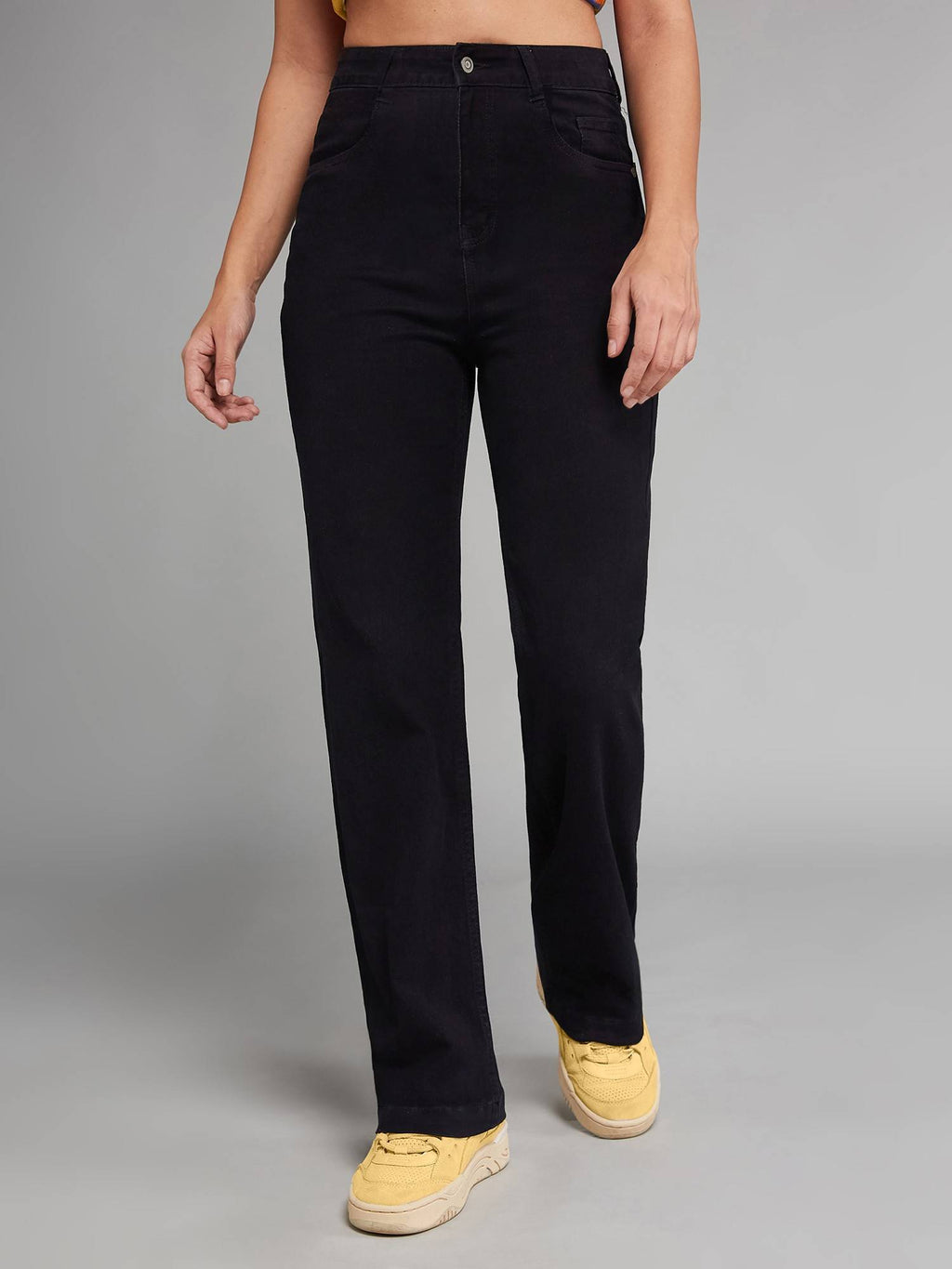 Black Straight High Rise Clean Look Denim Jeans | ST23 - view 1
