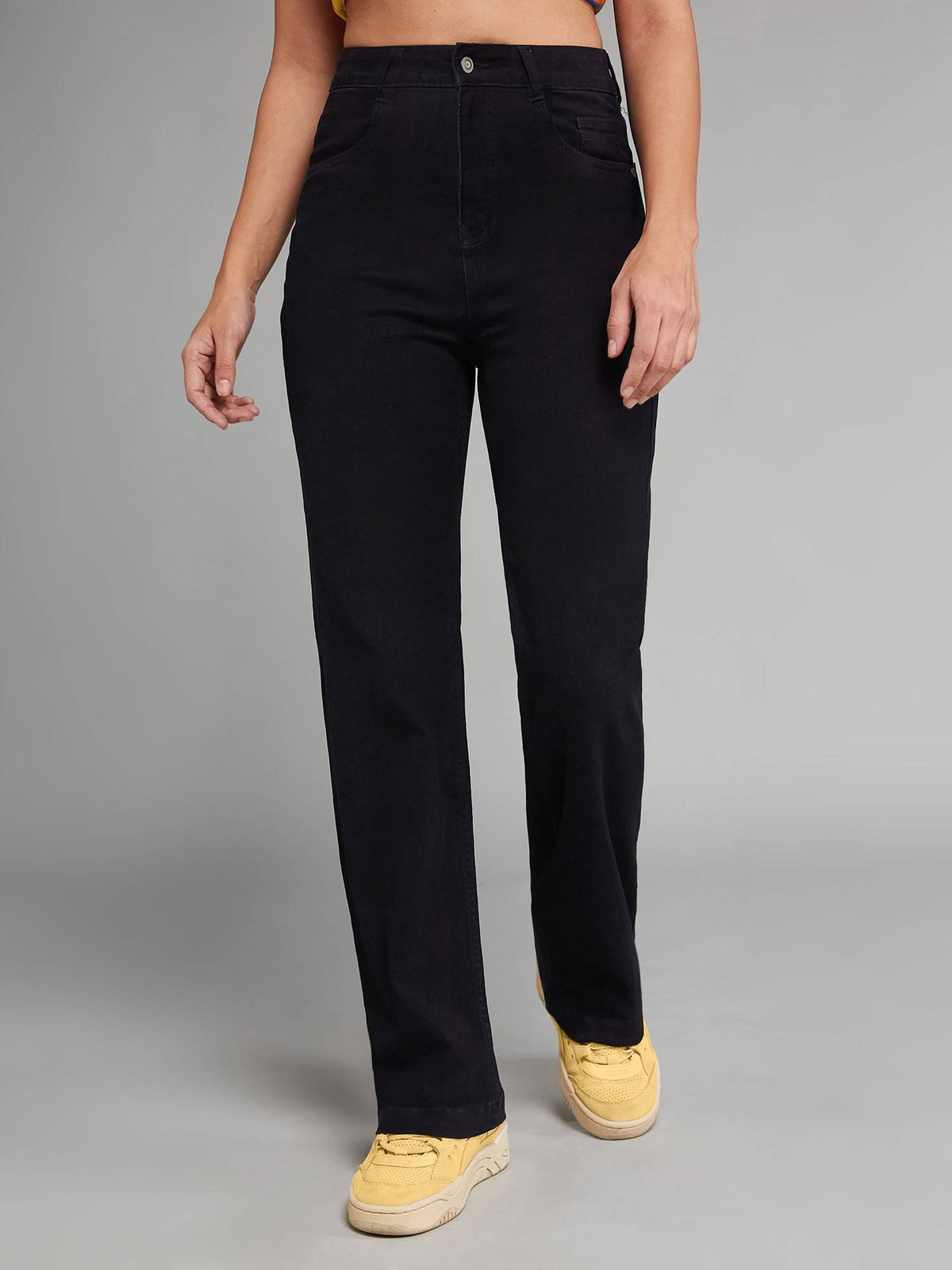 Black Straight High Rise Clean Look Denim Jeans | ST23 - view 1