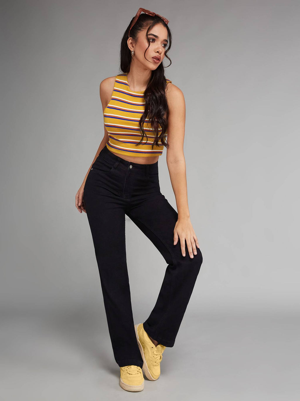 Black Straight High Rise Clean Look Denim Jeans | ST23 - view 2