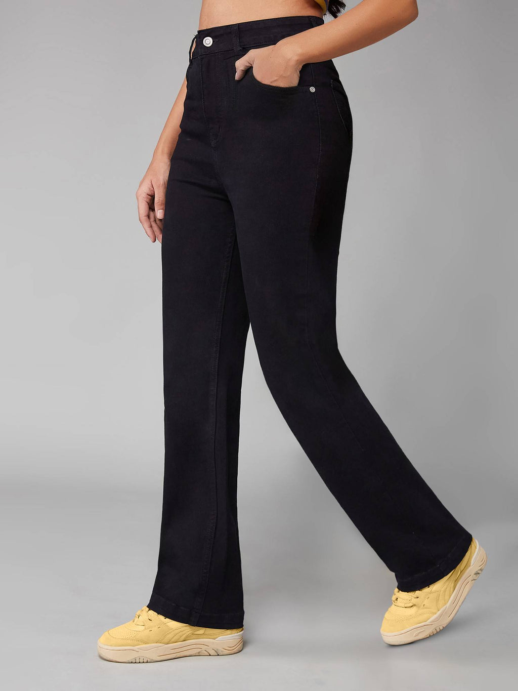Black Straight High Rise Clean Look Denim Jeans | ST23 - view 3