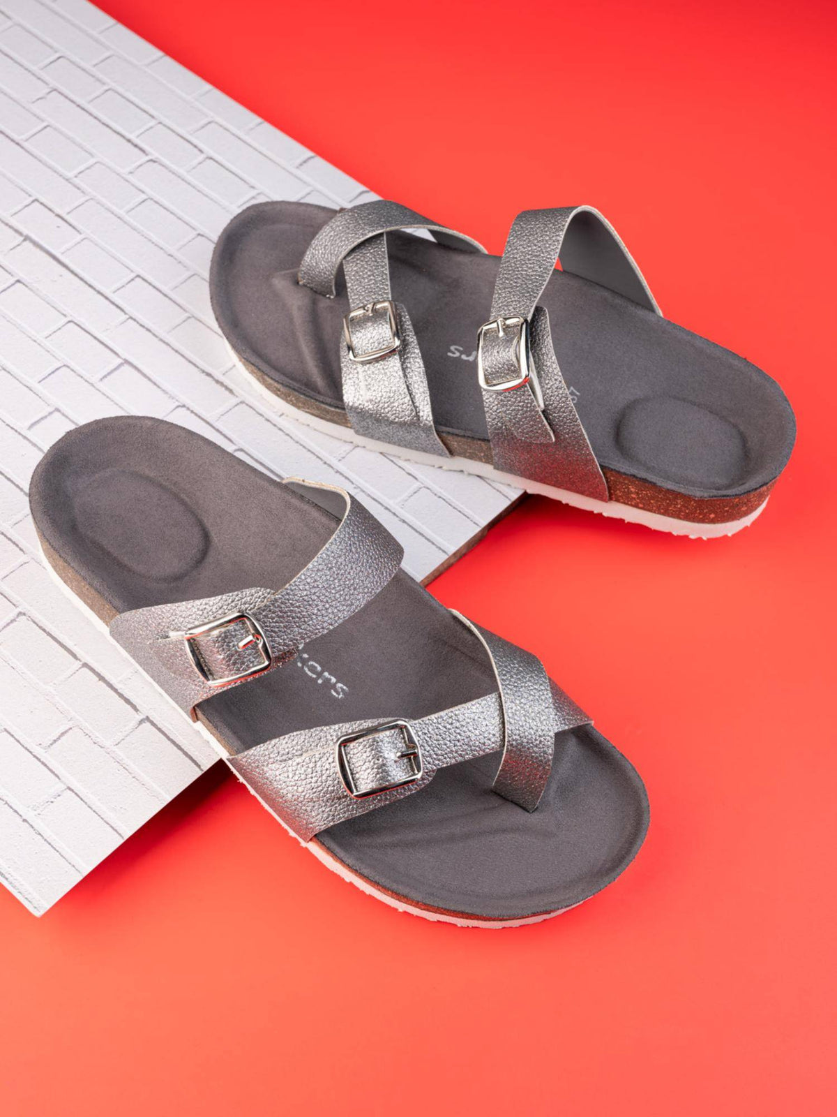 Off White Round Toe Sandals with Buckles | SD89 - view 15
